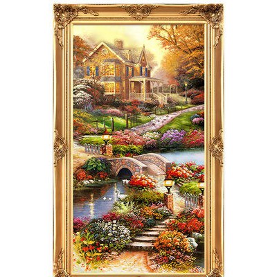 歐式玄關裝飾畫山水過道招財風水靠山寶盆山豎版美式掛畫油畫壁畫